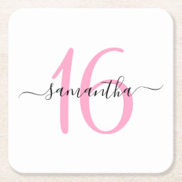 パーソナライズされたピンク甘い16 スクエアペーパーコースター