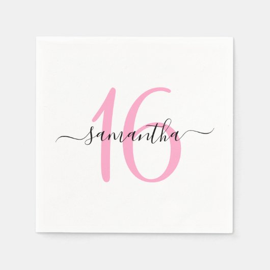 パーソナライズされたピンク甘い16 スタンダードカクテルナプキン (正面)