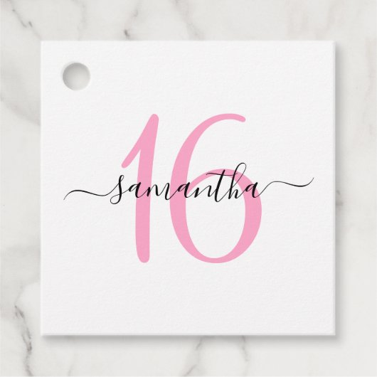 パーソナライズされたピンク甘い16 フェイバータグ (正面)