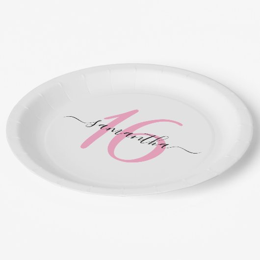 パーソナライズされたピンク甘い16 ペーパープレート (アングル)