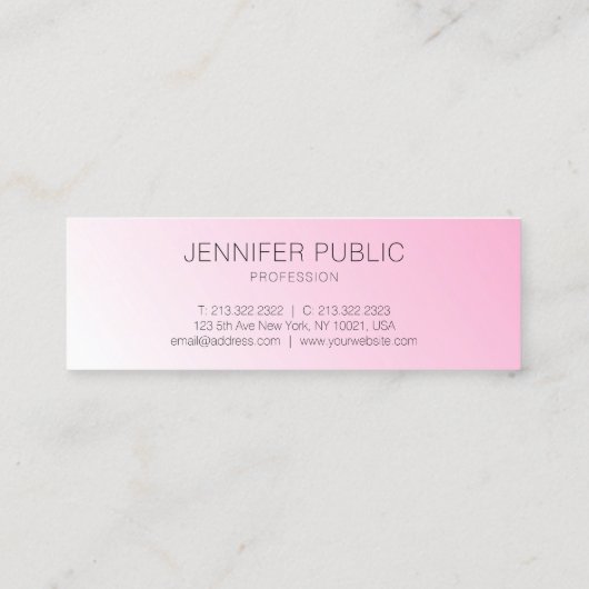 パーソナライズされたピンク白モダンエレガントシンプル スキニー名刺 (裏面)