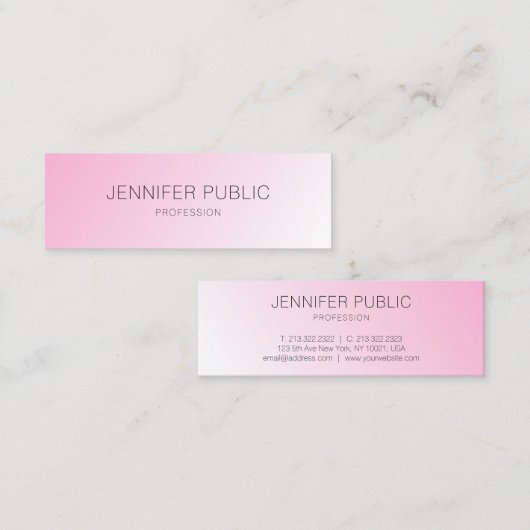 パーソナライズされたピンク白モダンエレガントシンプル スキニー名刺 (正面/裏面)