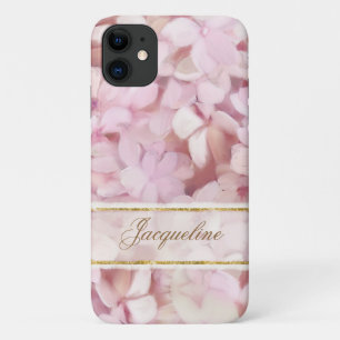 パーソナライズされたピンク絵を描金ゴールドエレガントフローラ iPhone 11 ケース