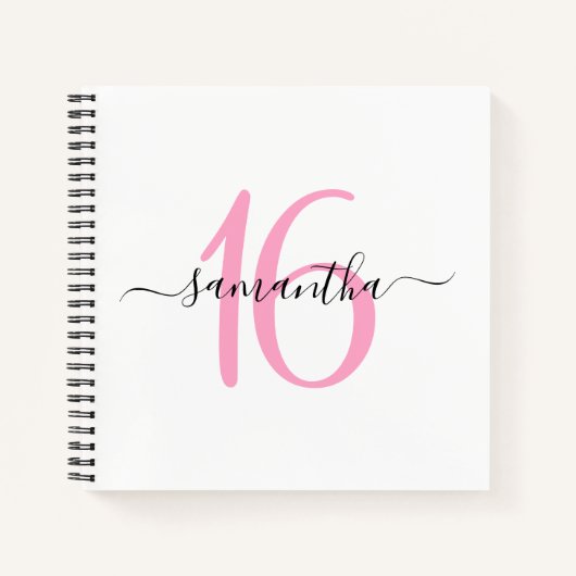 パーソナライズされたピンク16th誕生日のゲストブック ノートブック (正面)