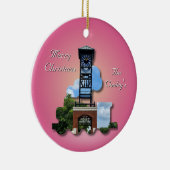 (パーソナライズされたピンク)フォーリークロックタワー&トレイン セラミックオーナメント (右)