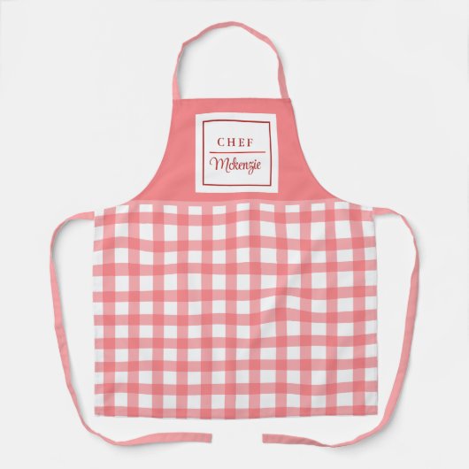 パーソナライズされたピ市松模様にク女子エプロン エプロン (正面)