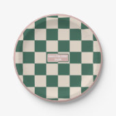 パーソナライズされたピ市松模様にックと緑 ペーパープレート (正面)