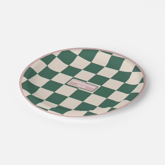 パーソナライズされたピ市松模様にックと緑 ペーパープレート (アングル)