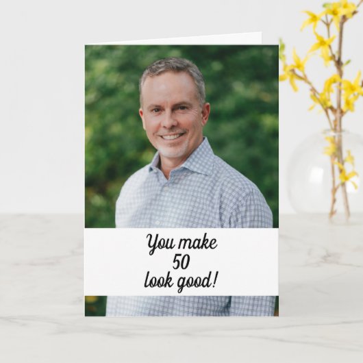 パーソナライズされたフおもしろいォトブラザー50th誕生日 カード (黄色い花)