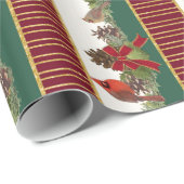 パーソナライズされたファミリークリスマス(鳥)ショウジョウコウカンチョウパインコーン ラッピングペーパー (ロールコーナー)