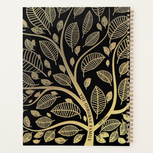 パーソナライズされたファミリーツリーブラック離れ金ゴールド プランナー手帳 (裏面)