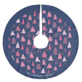 パーソナライズされたファミリーブルー&ピンククリスマスツリー ブラッシュドポリエステルツリースカート