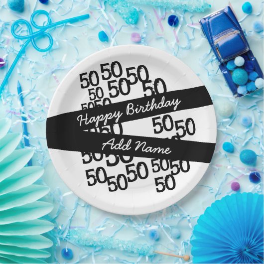 パーソナライズされたファンキー白黒50誕生日 ペーパープレート (パーティー)