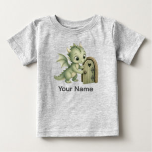パーソナライズされたファンタジーなベビードラゴン開き扉デザイン ベビーTシャツ