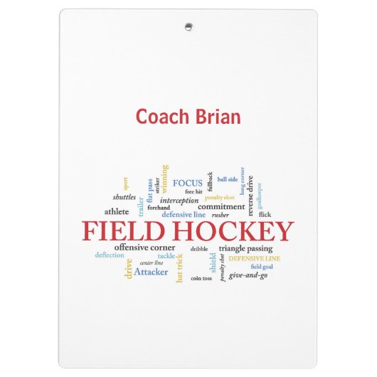 パーソナライズされたフィールドホッケーコーチありがとうお言葉 クリップボード (裏面)