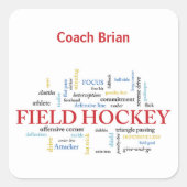 パーソナライズされたフィールドホッケーコーチありがとうお言葉 スクエアシール (正面)