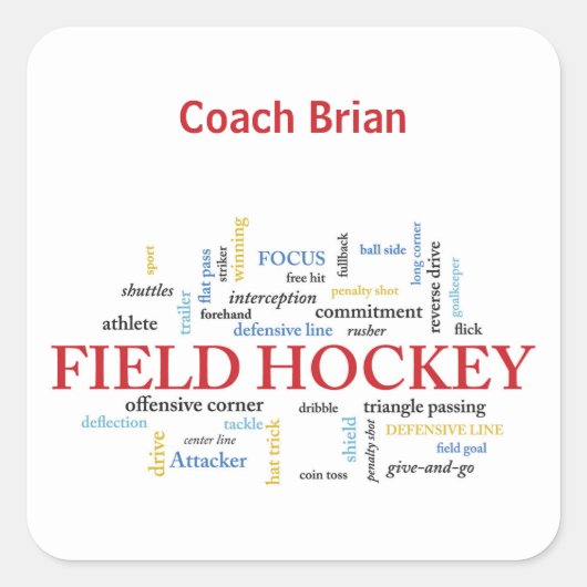 パーソナライズされたフィールドホッケーコーチありがとうお言葉 スクエアシール (正面)