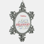 パーソナライズされたフィールドホッケーコーチありがとうお言葉 スノーフレークピューターオーナメント (左)