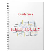 パーソナライズされたフィールドホッケーコーチありがとうお言葉 ノートブック (正面)