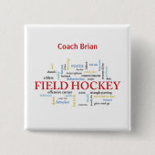 パーソナライズされたフィールドホッケーコーチありがとうお言葉 缶バッジ (正面)