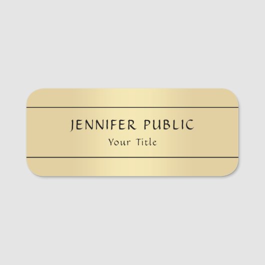 パーソナライズされたフェイクエレガントテンプレートモダン金ゴールド 名札 (正面)
