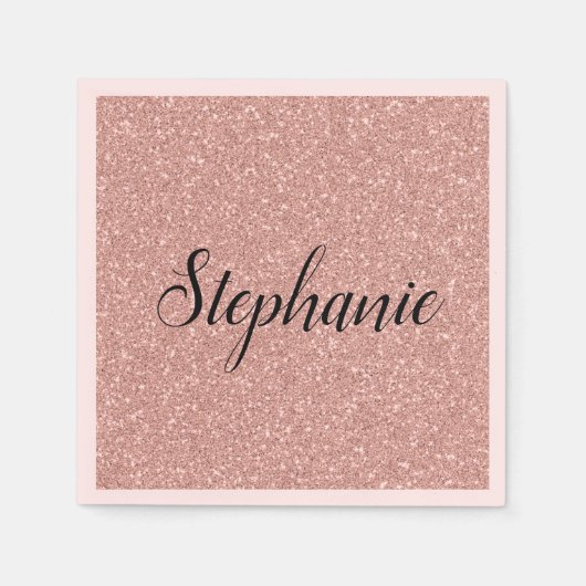 パーソナライズされたフェイクバラ金ゴールドグリッター スタンダードカクテルナプキン (正面)