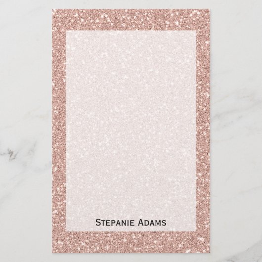 パーソナライズされたフェイクバラ金ゴールドグリッター 便箋 (正面)