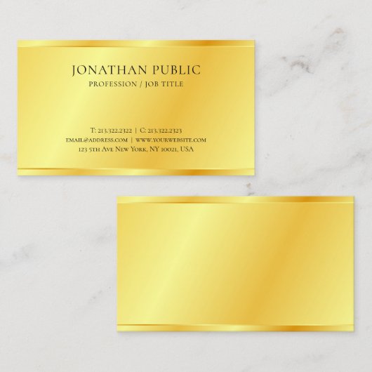 パーソナライズされたフェイク金ゴールドの外観エレガント 名刺 (正面/裏面)