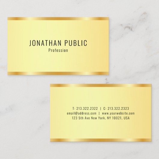 パーソナライズされたフェイク金ゴールドの外観モダン 名刺 (正面/裏面)