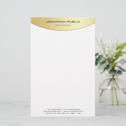 パーソナライズされたフェイク金ゴールドエレガントトレンディーモダン 便箋 (スタンド正面)