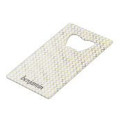 パーソナライズされたフェイク金ゴールドジグザグ模様 クレジットカード栓抜き (正面アングル)