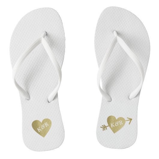 パーソナライズされたフェイク金ゴールド愛ハート ビーチサンダル (ソール)