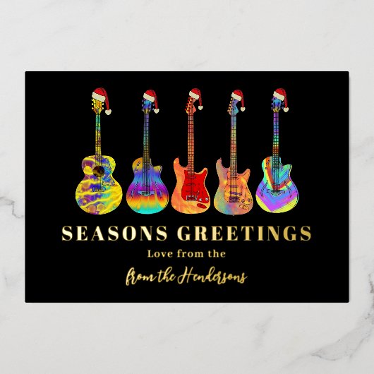 パーソナライズされたフェスティバルギター季節のごあいさつ金ゴールド 箔シーズンカード (正面)