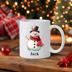 パーソナライズされたフェスティバルレッドスカーフ雪だるまクリスマス コーヒーマグカップ