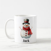 パーソナライズされたフェスティバルレッドスカーフ雪だるまクリスマス コーヒーマグカップ (左)