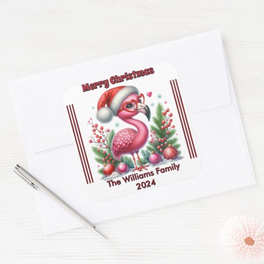 パーソナライズされたフェスティバル付きクリスマスフラミンゴしゃれている スクエアシール (封筒)