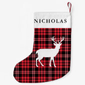 パーソナライズされたフェスティバル素朴レッドプレイド スモールクリスマスストッキング (裏面)