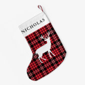 パーソナライズされたフェスティバル素朴レッドプレイド スモールクリスマスストッキング (裏面 (吊り時))