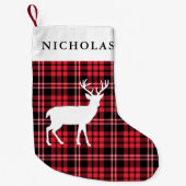 パーソナライズされたフェスティバル素朴レッドプレイド スモールクリスマスストッキング (正面)
