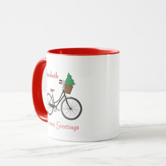 パーソナライズされたフェスティバル自転車季節のごあいさつおもしろい マグカップ (正面左)