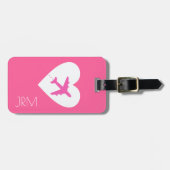 パーソナライズされたフェミニンピンク・ラブ飛行機旅行 ラゲッジタグ (正面横)