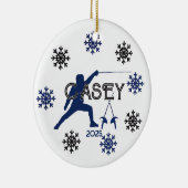 パーソナライズされたフェンシングシルエット及びスノーフレーク セラミックオーナメント (右)