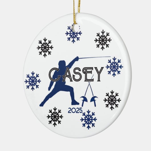 パーソナライズされたフェンシングシルエット及びスノーフレーク セラミックオーナメント (左)