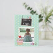 パーソナライズされたフォトイースターバスケットパステル卵 シーズンポストカード (スタンド正面)