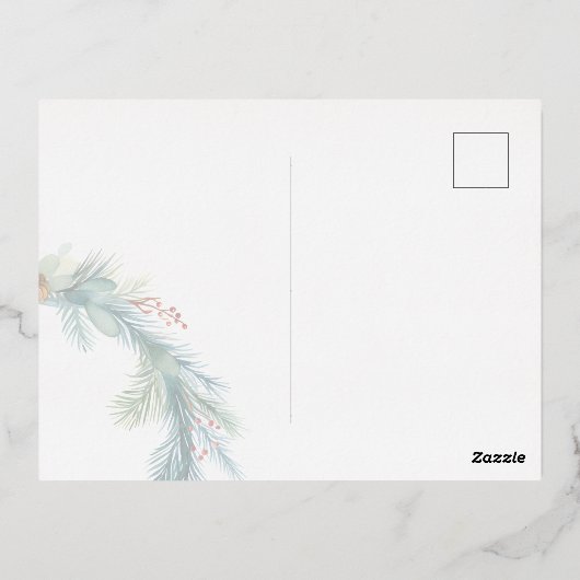 パーソナライズされたフォトウォーターカラークリスマスリース 箔シーズンポストカード (裏面)