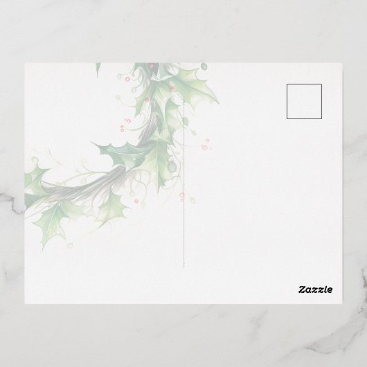 パーソナライズされたフォトウォーターカラーホリーリース 箔シーズンポストカード (裏面)