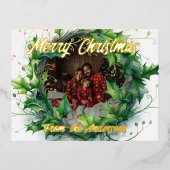 パーソナライズされたフォトウォーターカラーホリーリース 箔シーズンポストカード (正面)