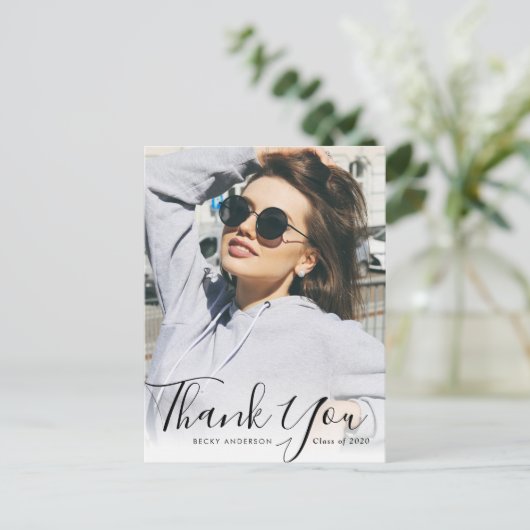 パーソナライズされたフォトオーバーレイ感謝してい卒業 ポストカード (スタンド正面)