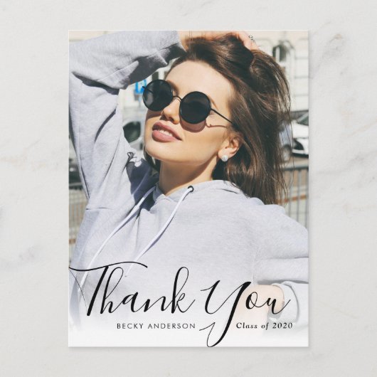 パーソナライズされたフォトオーバーレイ感謝してい卒業 ポストカード (正面)