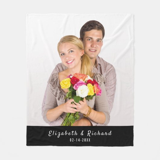 パーソナライズされたフォトカップルカスタム文字 フリースブランケット (正面)